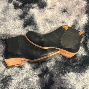 Frye Black Leather Ankle Booties with Brown Sole